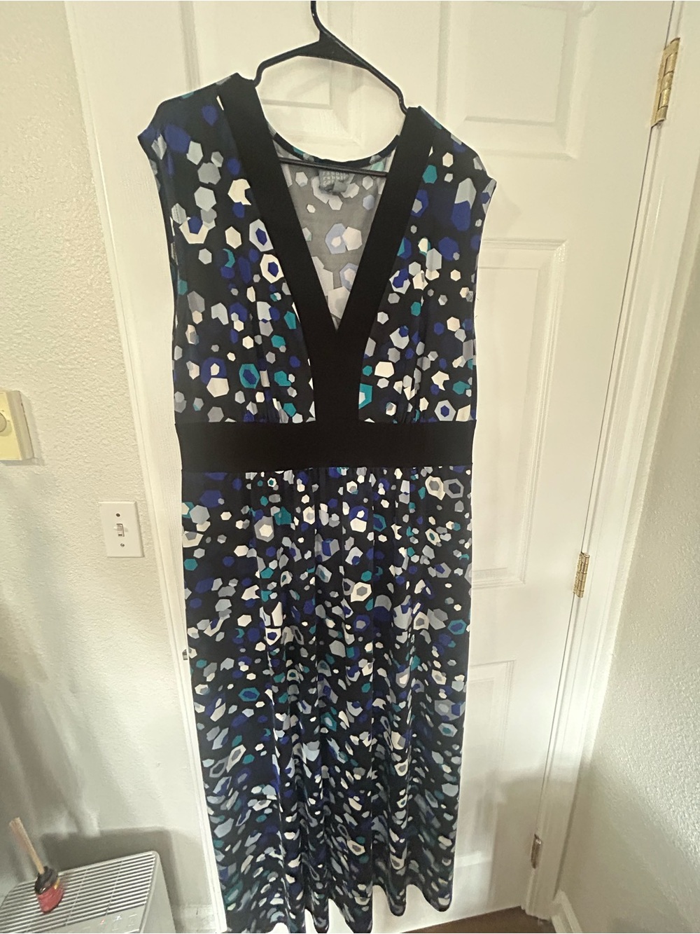 Rabbit Rabbit Rabbit Black V-Neck Maxi Dress with Blue & Teal Print